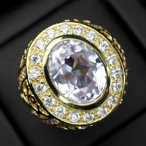 Rare Unisex 8.70 Pink Kunzite & White Topaz Vermeil Ring